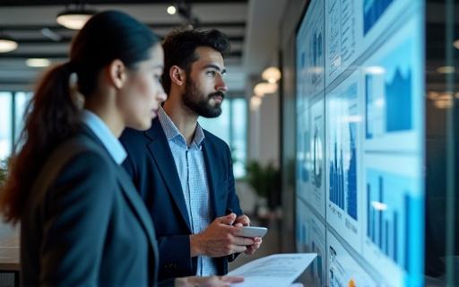 Personer som analyserar data på en skärm